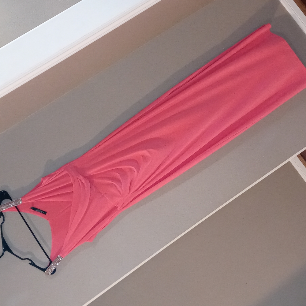 Lauren Ralph Lauren Coral Party Full Length Maxi Cocktail Dress Crystal 8